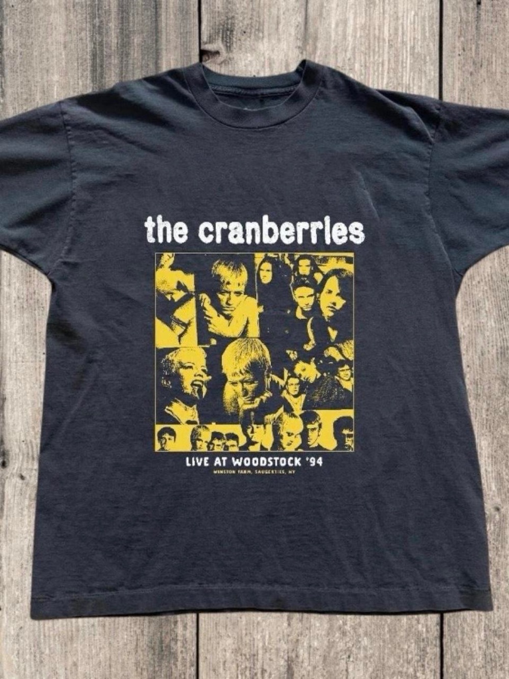 Gildan Black Tee with Yellow Cranberries Live at Woodstock '94 Graphic